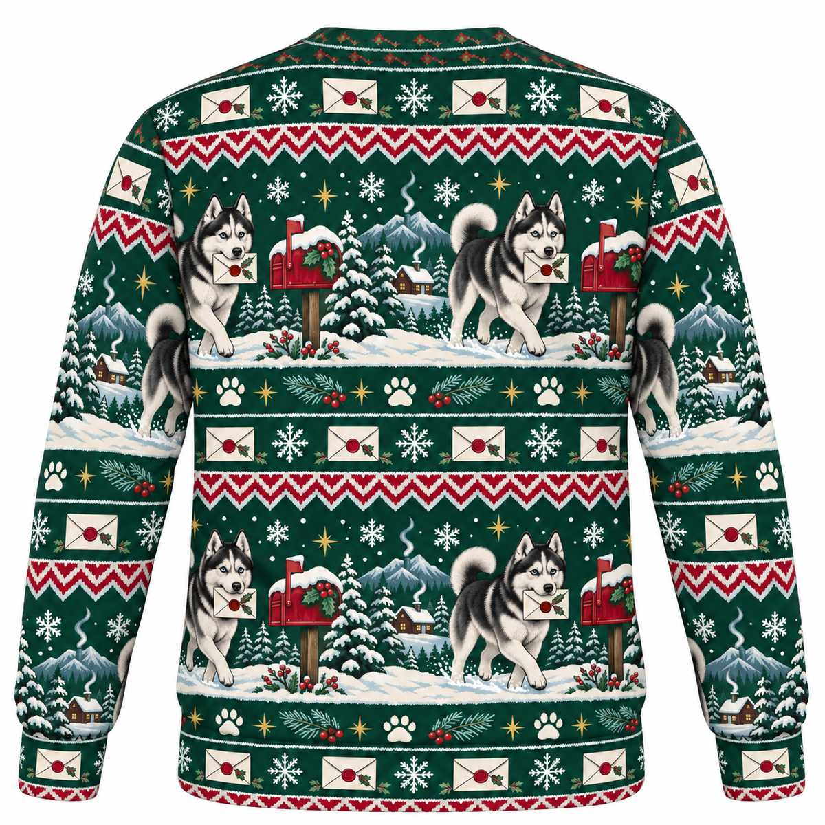 Siberian Husky Winter Post Ugly Sweater back