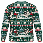Siberian Husky Winter Post Ugly Sweater back