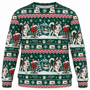 Siberian Husky Winter Post Ugly Sweater front