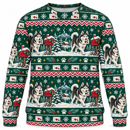 Siberian Husky Winter Post Ugly Sweater