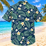 Back view of Slide Wave Navy Cream Medical Laboratory Technologist Hawaiian Shirt with matching artwork in navy, warm ivory, pale seafoam