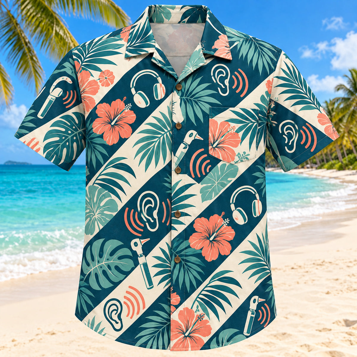 Sound Palm Teal Audiologist Hawaiian Shirt