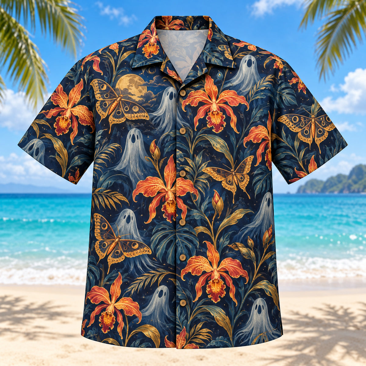 Spooky Orchid Adult Halloween Hawaiian Shirt