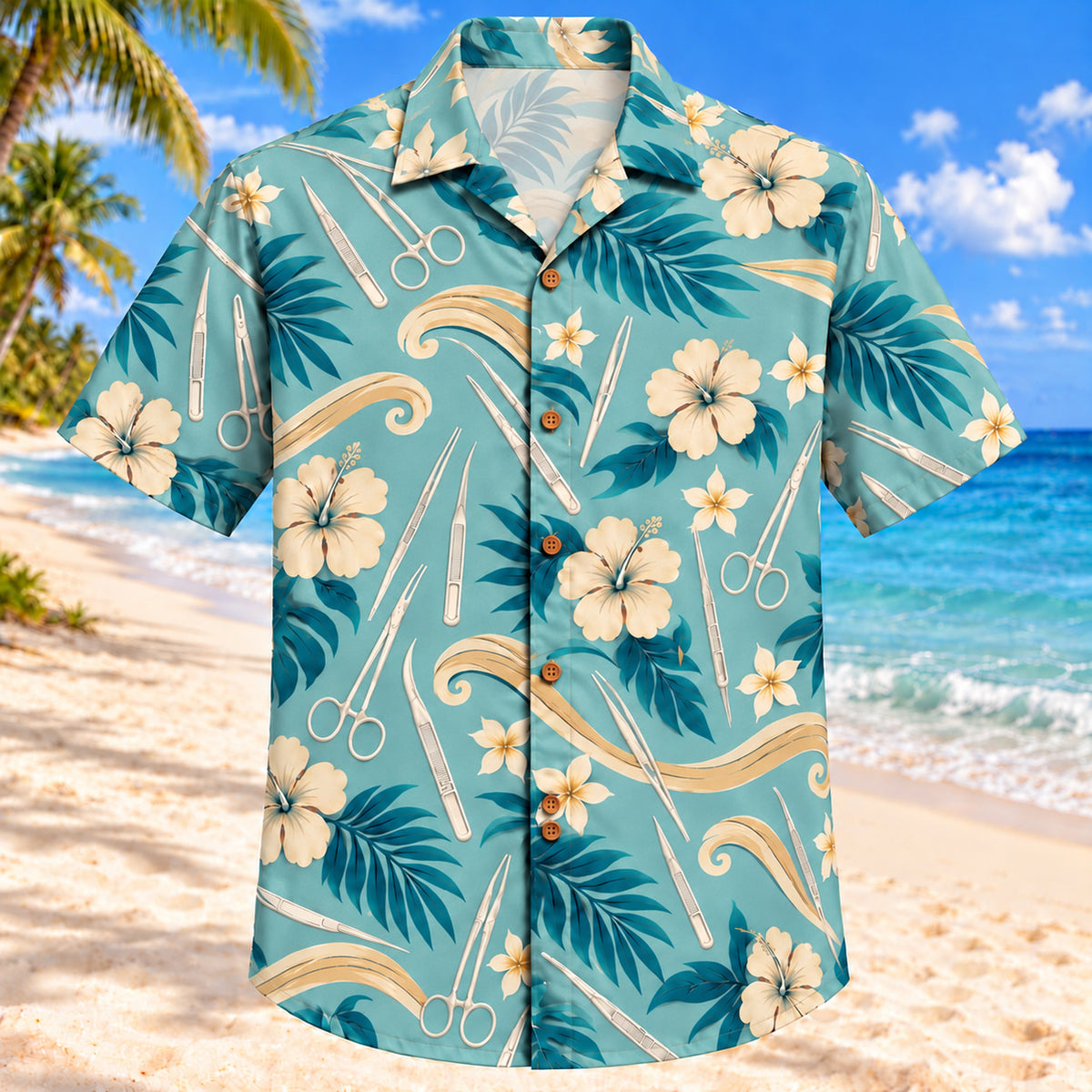 Sterile Wave Aqua Sand Surgical Technologist Hawaiian Shirt