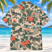 Back view of Stretcher Route Sage EMT and Paramedic Hawaiian Shirt on a Hawaiian beach with fine white sand