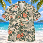Front view of Stretcher Route Sage EMT and Paramedic Hawaiian Shirt on a Hawaiian beach with fine white sand