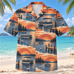 Sunset Social Pontoon Boating Hawaiian Shirt