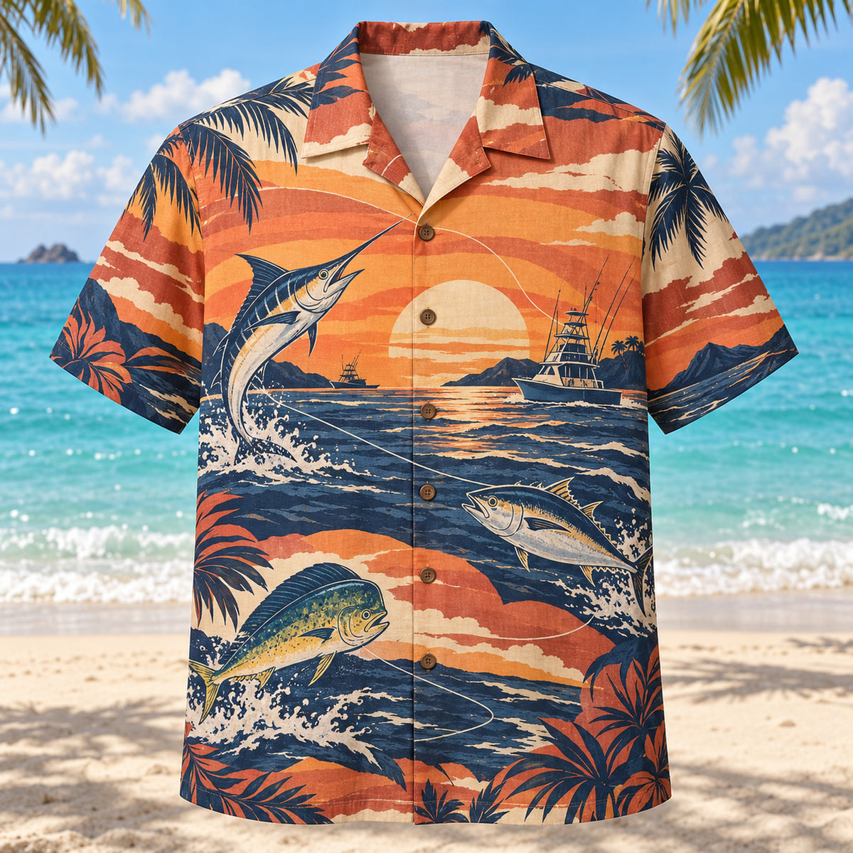 Sunset Social Saltwater Fishing Hawaiian Shirt