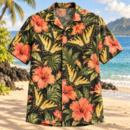 Swallowtail Hibiscus Butterfly and Moth Hawaiian Shirt