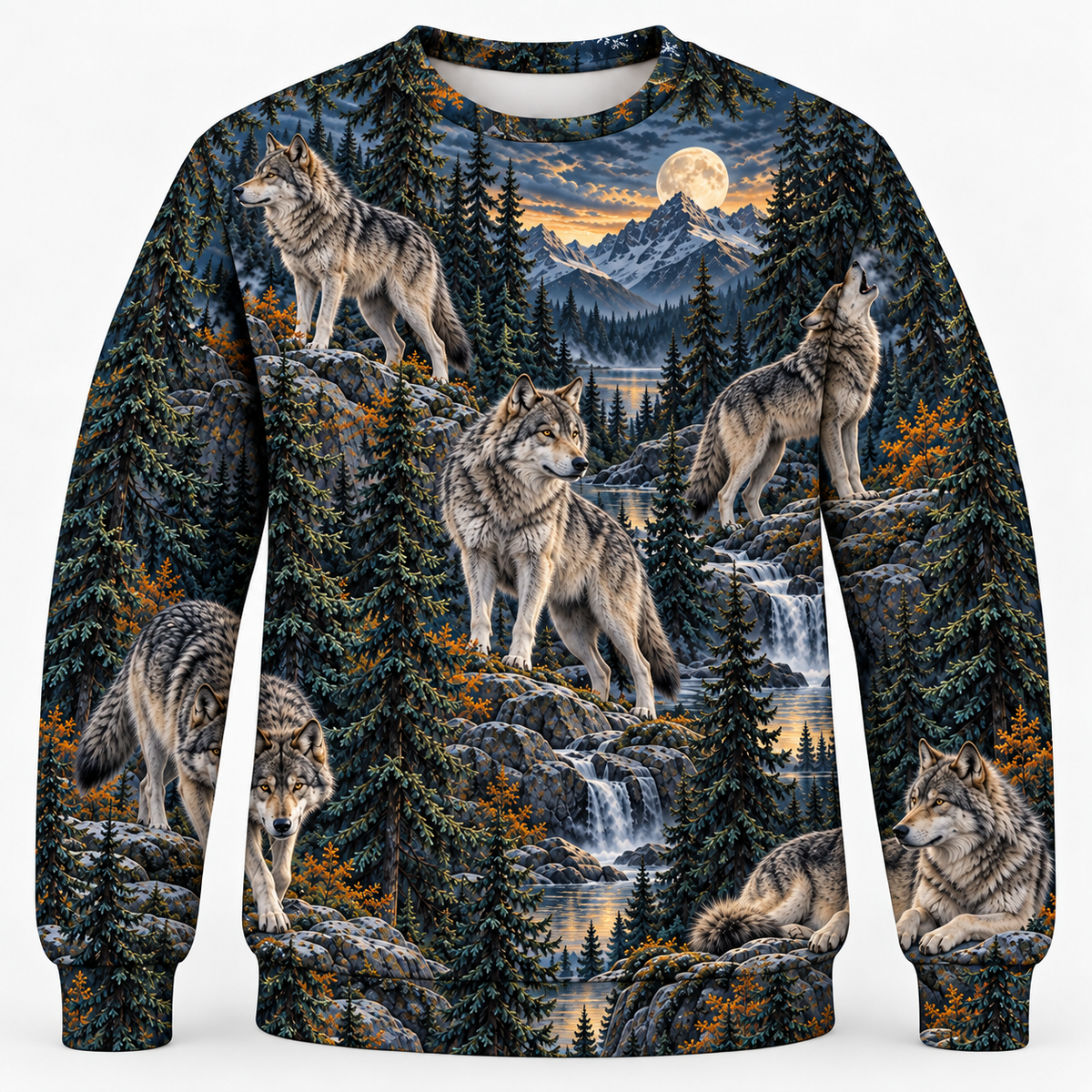 Wolf Northern Pines sweatshirt front all over print mockup