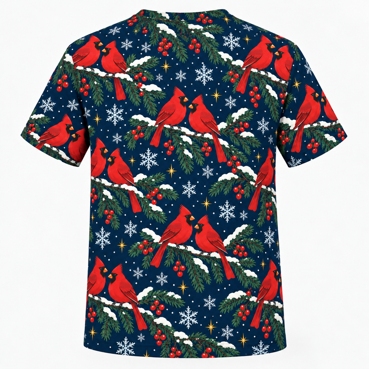 Christmas Cardinal Snowy Spruce T-Shirt back mockup
