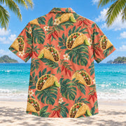 Back view of Taco Fiesta Botanical Hawaiian Shirt with matching artwork in coral, jade, parchment