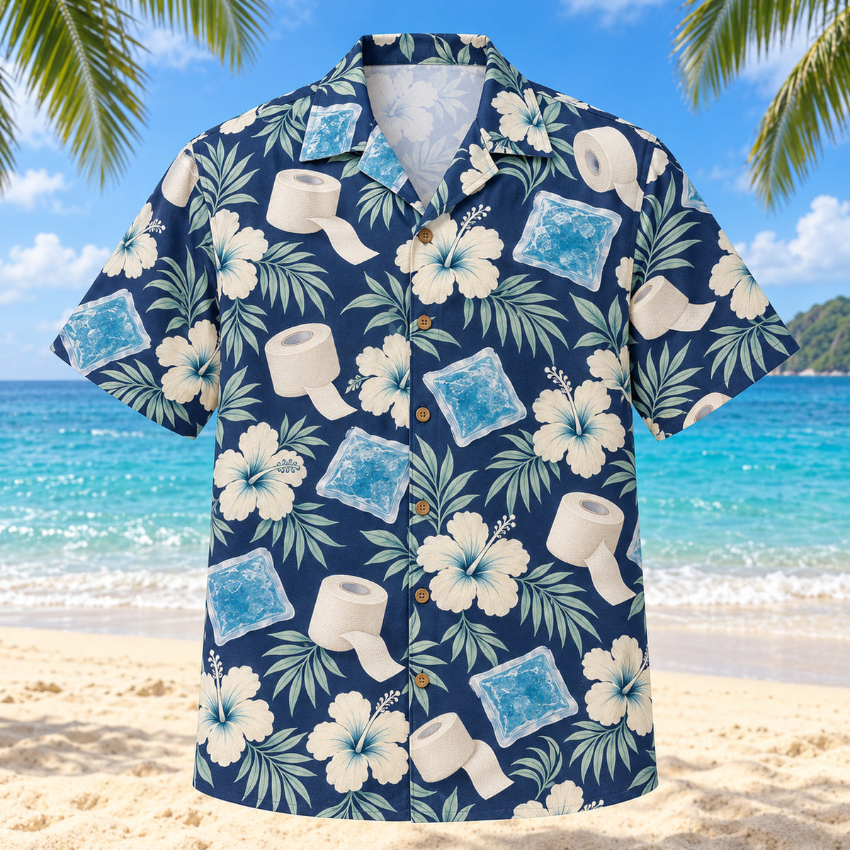 Tape Garden Navy Cream Athletic Trainer Hawaiian Shirt