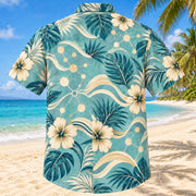 Back view of Thought Wave Aqua Sand Clinical Psychologist Hawaiian Shirt on a Hawaiian beach with fine white or light yellow sand and no dark rocks