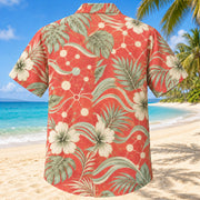 Back view of Thought Wave Coral Sage Clinical Psychologist Hawaiian Shirt with matching artwork in soft coral, sage, cream