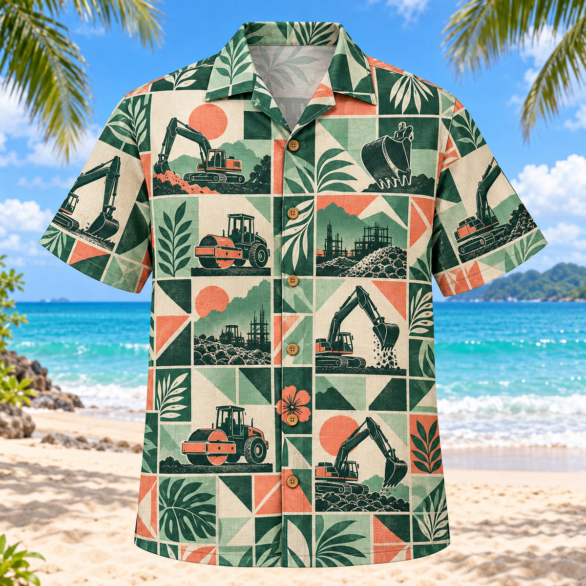 Tile Mosaic Heavy Equipment Operator Hawaiian Shirt
