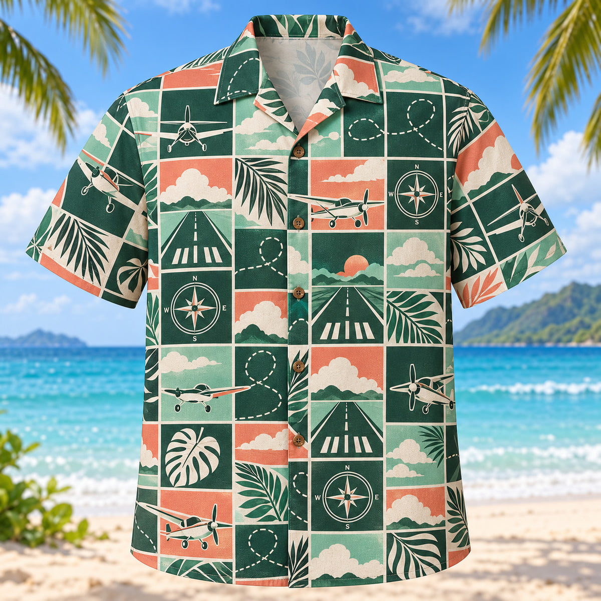 Tile Mosaic Pilot and Aviation Hawaiian Shirt