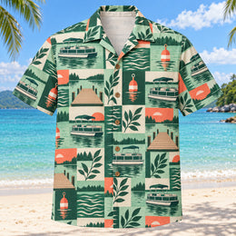 Tile Mosaic Pontoon Boating Hawaiian Shirt