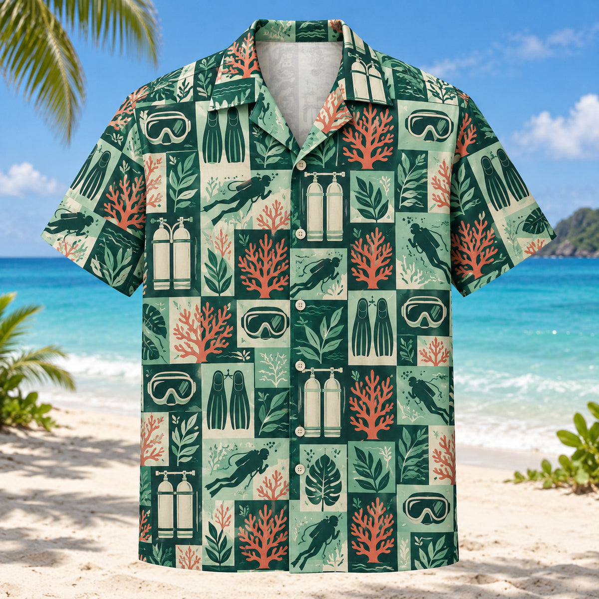 Tile Mosaic Scuba Diving Hawaiian Shirt