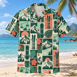 Tile Mosaic Ski and Snowboard Hawaiian Shirt