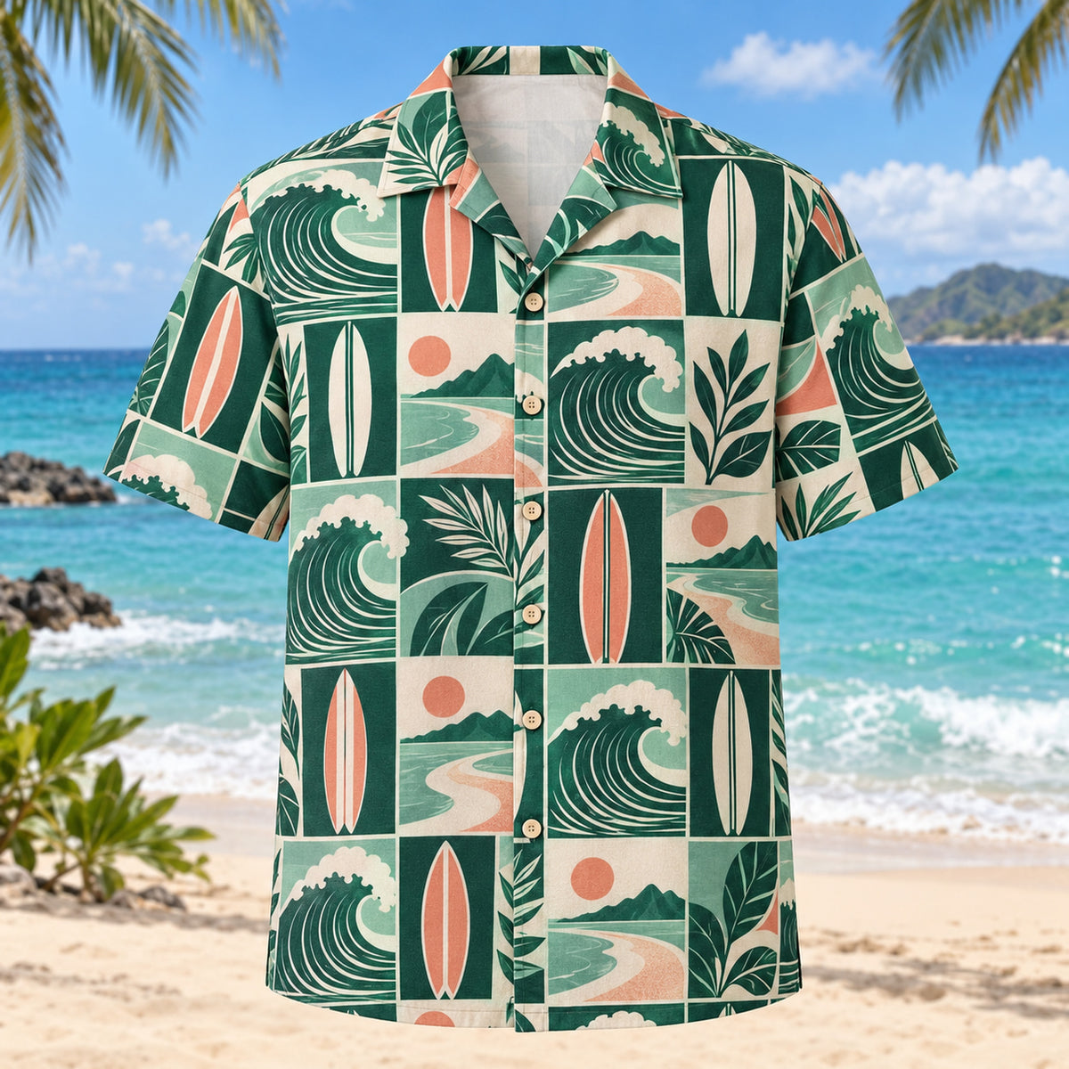 Tile Mosaic Surfing Hawaiian Shirt
