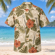 Back view of Tooth Geometry Dentist Hawaiian Shirt with matching artwork in olive, cream, terracotta