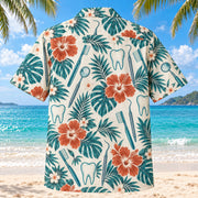 Back view of Toothbrush Dentist Hawaiian Shirt with matching artwork in teal, ivory, rust