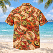 Back view of Tortilla Table Taco Hawaiian Shirt with matching artwork in terracotta, maize, cream