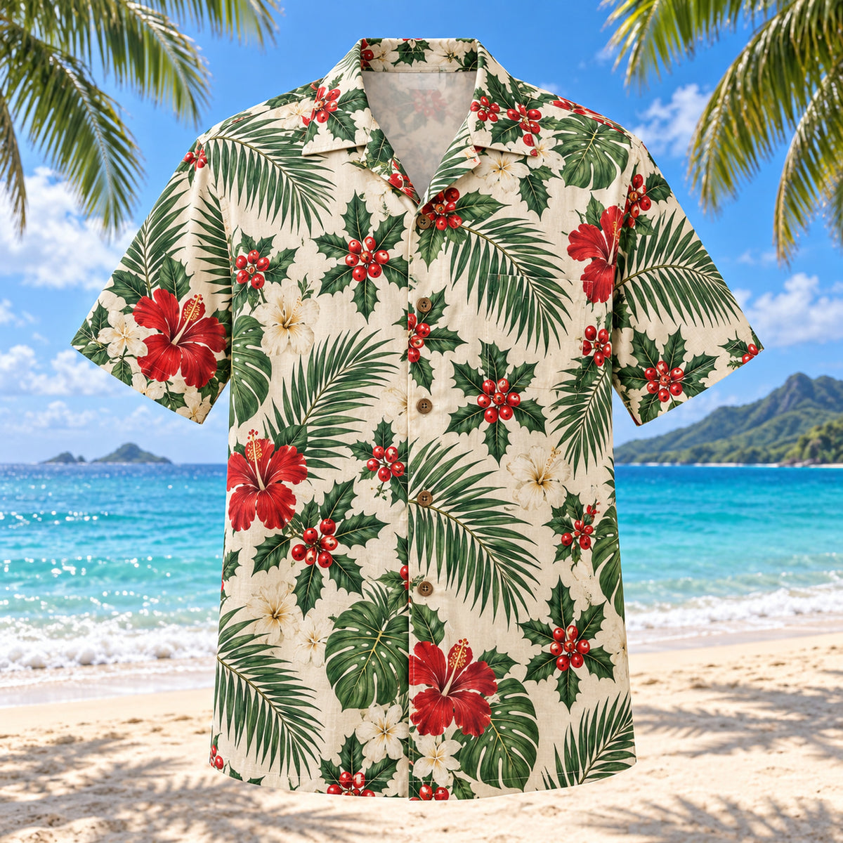 Tropical Holly Christmas Hawaiian Shirt
