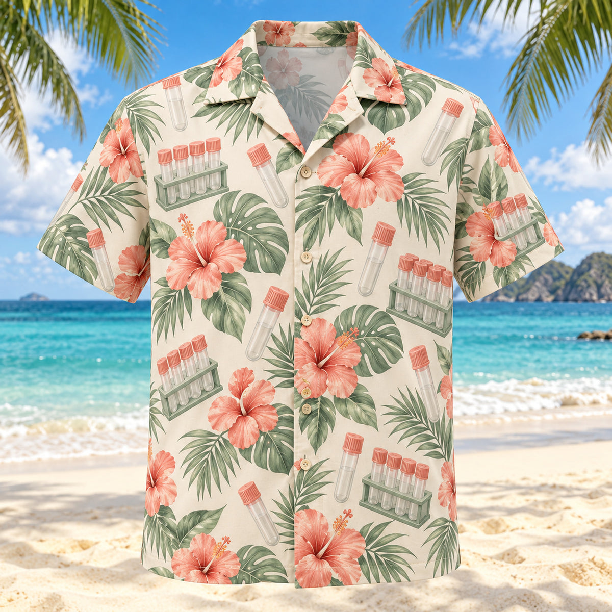 Tube Garden Coral Sage Phlebotomist Hawaiian Shirt