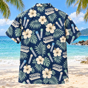 Back view of Tube Garden Navy Cream Phlebotomist Hawaiian Shirt with matching artwork in navy, warm ivory, pale seafoam