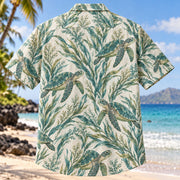 Back view of Turtle Seagrass Sea Turtle Hawaiian Shirt with matching artwork in sage, teal, ivory