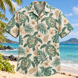 Turtle Shell Botanical Sea Turtle Hawaiian Shirt
