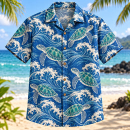 Turtle Wave Linework Sea Turtle Hawaiian Shirt