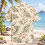 Back view of Wedding Palm Beach Wedding Hawaiian Shirt with matching artwork in ivory, sage, blush