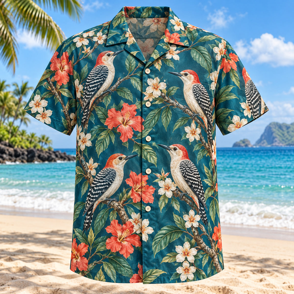 Woodpecker Garden Birdwatching Hawaiian Shirt