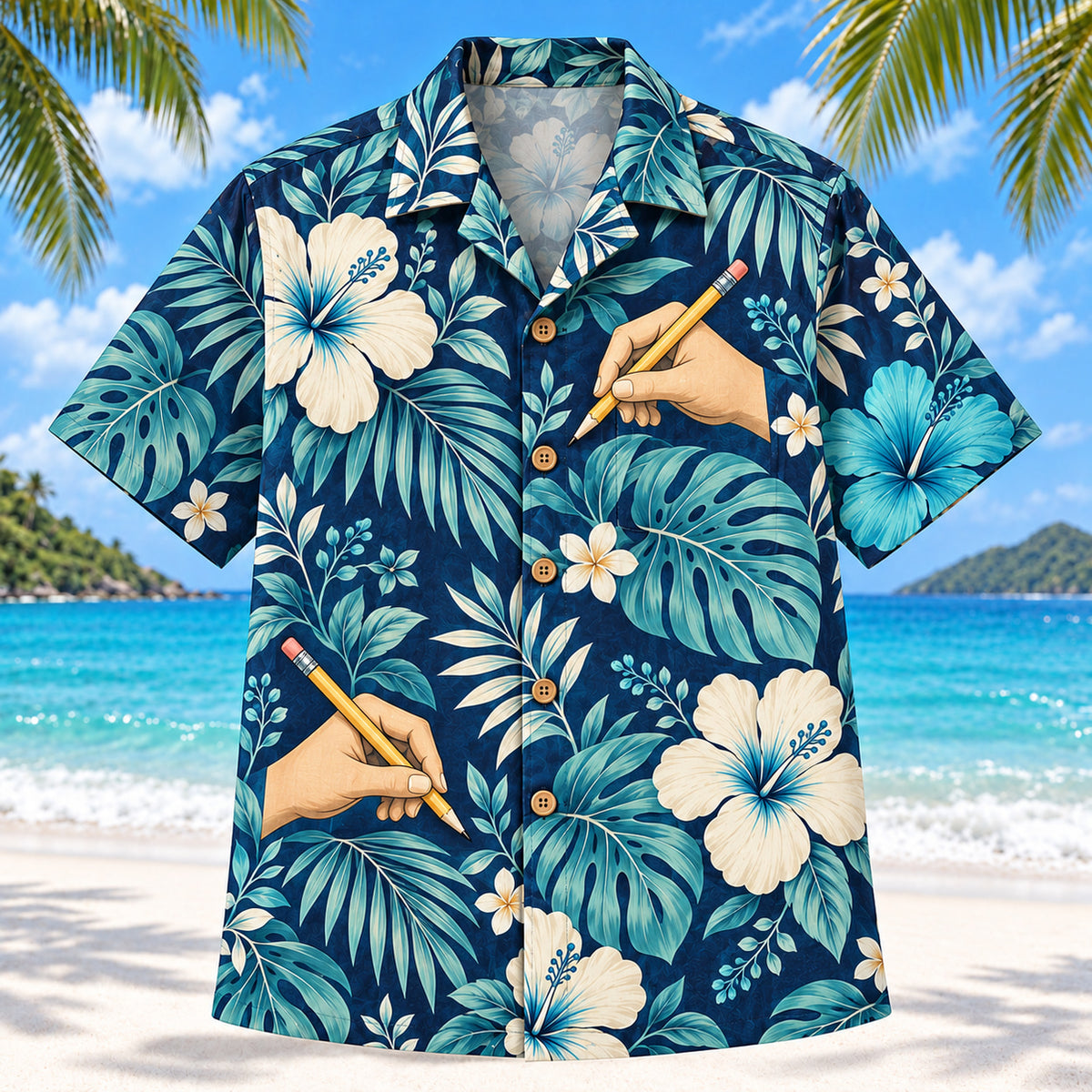 Writing Hand Navy Occupational Therapist Hawaiian Shirt