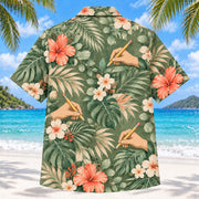 Back view of Writing Hand Sage Occupational Therapist Hawaiian Shirt with matching artwork in sage, sand, coral