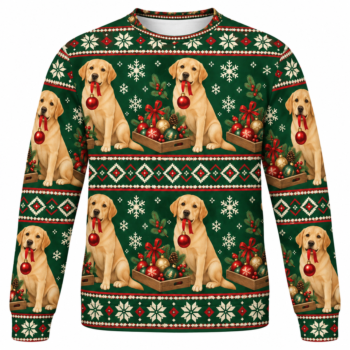 Yellow Labrador Christmas Ornaments Ugly Sweater front
