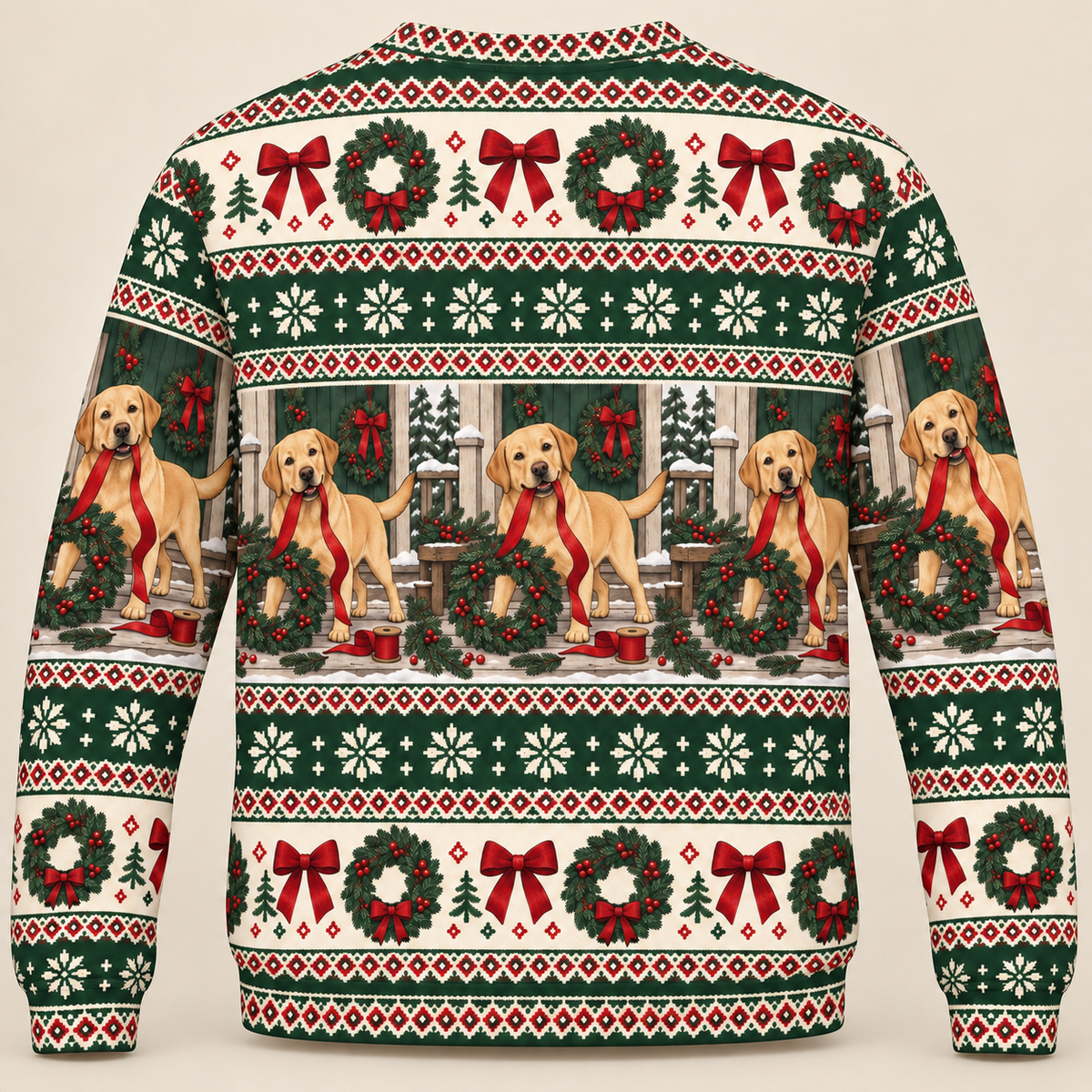 Yellow Labrador Christmas Wreath all-over-print sweater back view