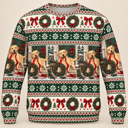 Yellow Labrador Christmas Wreath All Over Print Sweater