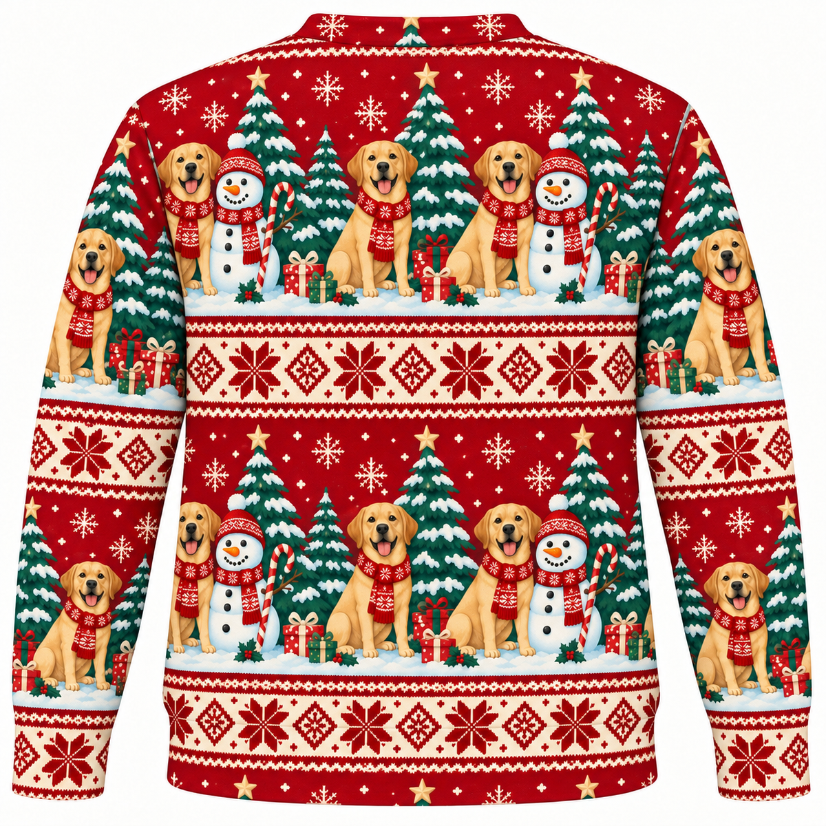 Yellow Labrador Snowman Ugly Sweater back