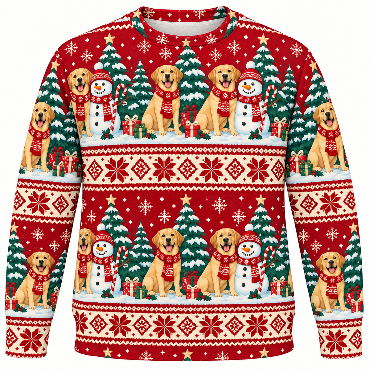 Yellow Labrador Snowman Ugly Sweater front