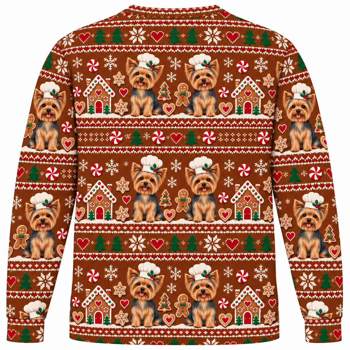 Yorkshire Terrier Gingerbread Christmas Ugly Sweater back