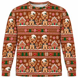 Yorkshire Terrier Gingerbread Christmas All Over Print Ugly Sweater
