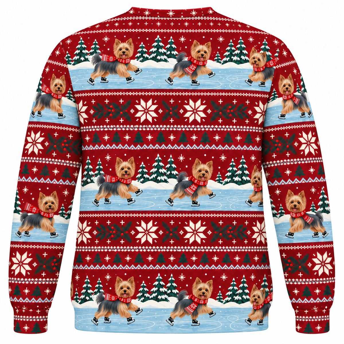 Yorkshire Terrier Christmas ice skating Ugly Sweater back view