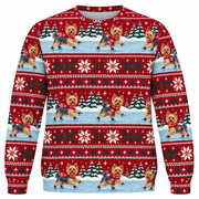 Yorkshire Terrier Christmas ice skating Ugly Sweater front view