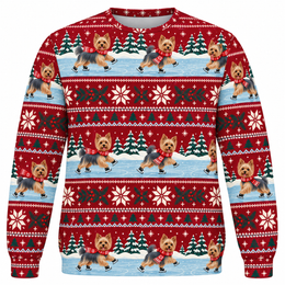 Yorkshire Terrier Christmas Ice Skating All Over Print Ugly Sweater