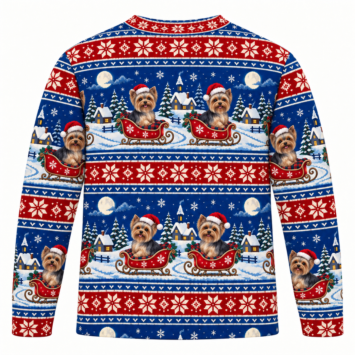 Yorkshire Terrier Christmas Sleigh Ugly Sweater back