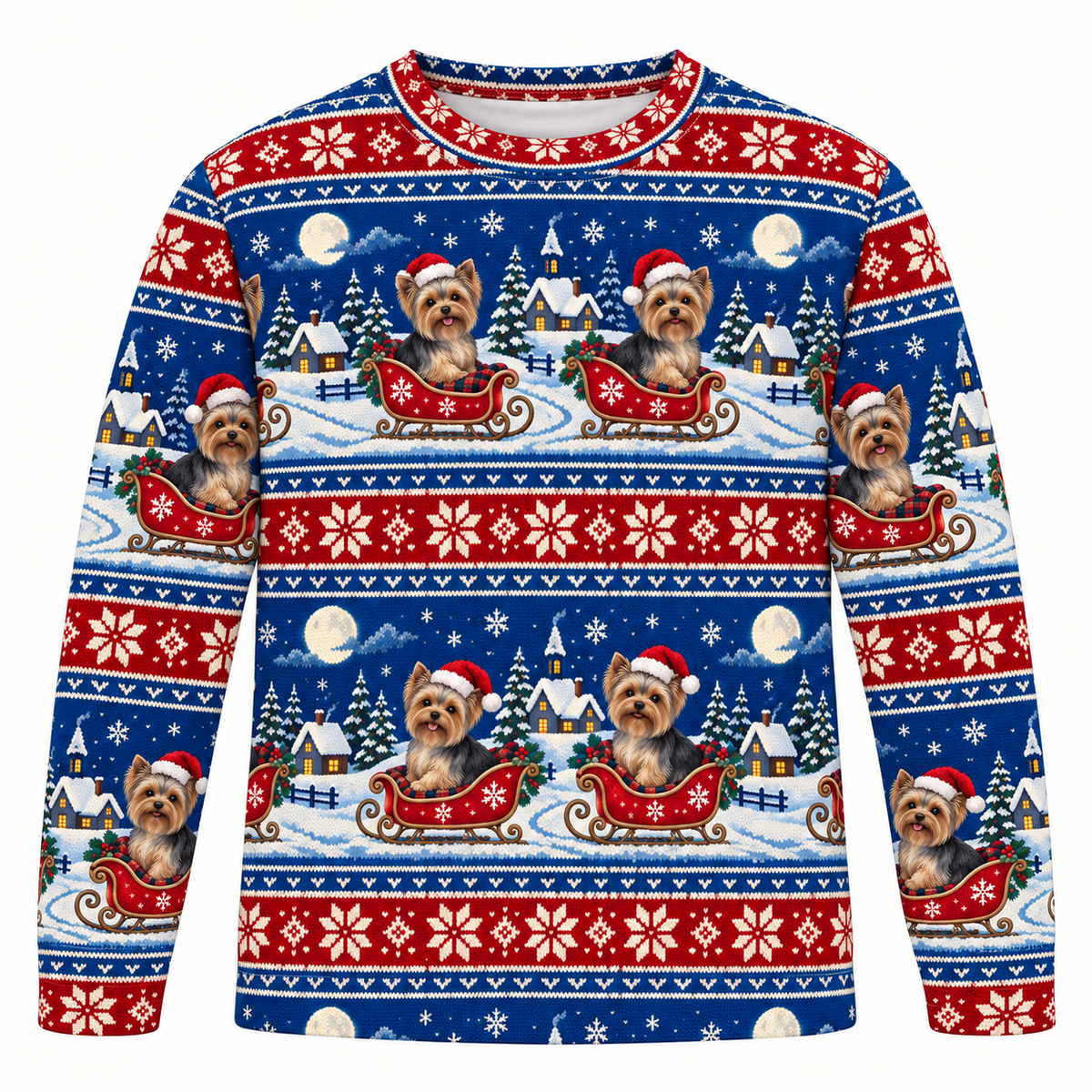 Yorkshire Terrier Christmas Sleigh Ugly Sweater front